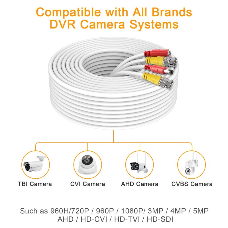 WILDHD Bnc Cable 200ft All-in-One Siamese BNC Video and Power Security Camera Cable BNC Extension Wire Cord with 2 Female Connectors for All Max 5MP HD CCTV DVR Surveillance System (200ft Cable, White) - Image 5